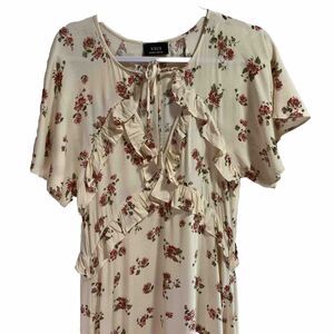 VICI Castano Floral Ruffle High Low Dress Flutter Sleeve Romantic Cream XS